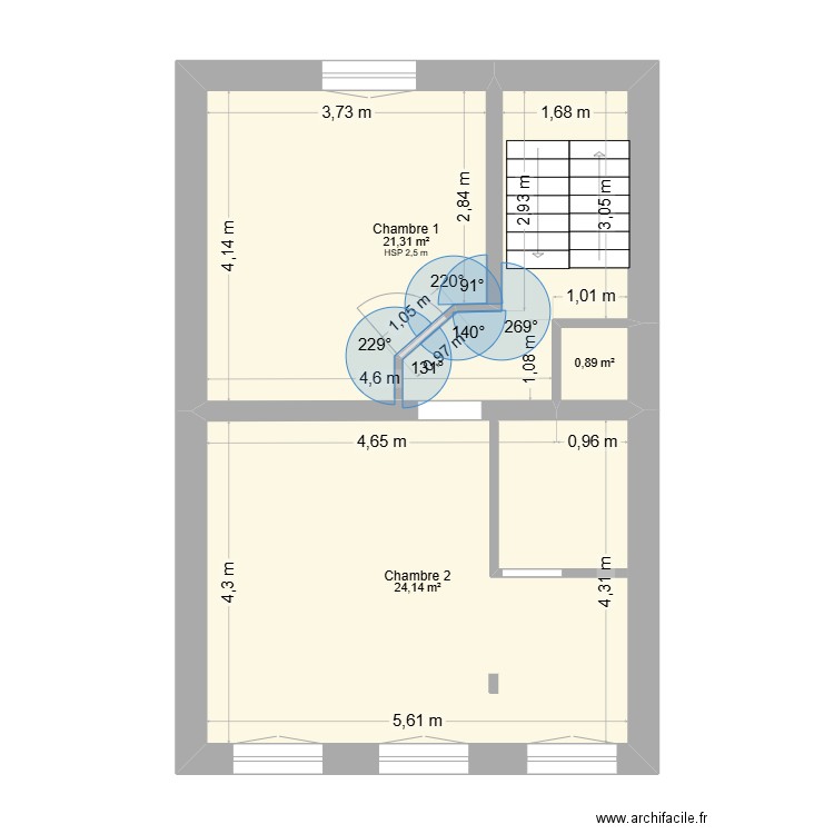 1 ER ETAGE. Plan de 3 pièces et 46 m2