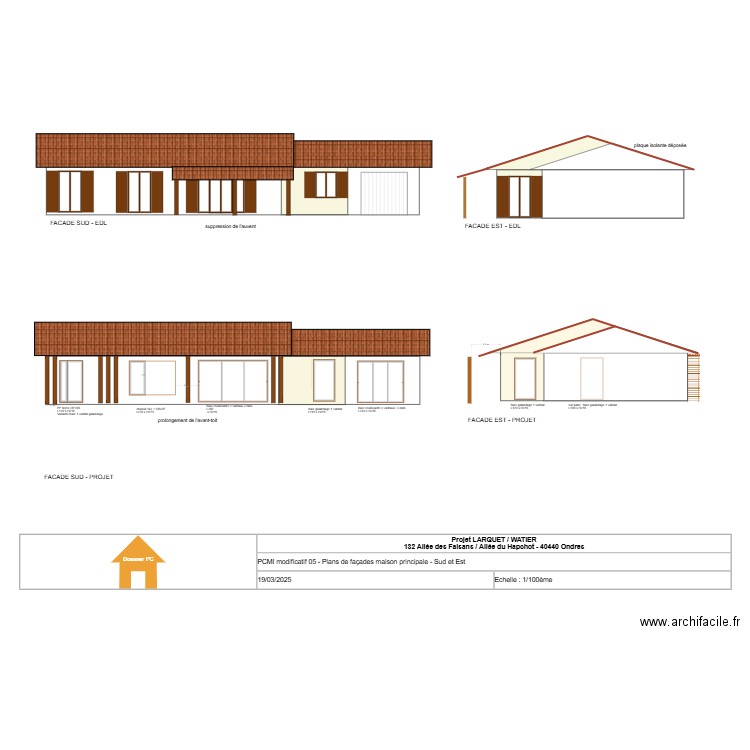 PCMI modificatif 05 v2 - Plans de façades maison principale - Sud et Est. Plan de 0 pièce et 0 m2