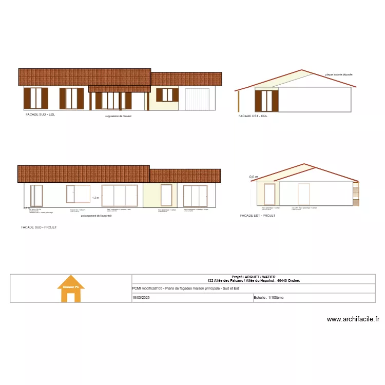 PCMI modificatif 05 v2 - Plans de fa&ccedil;ades maison principale - Sud et Est. Plan de 