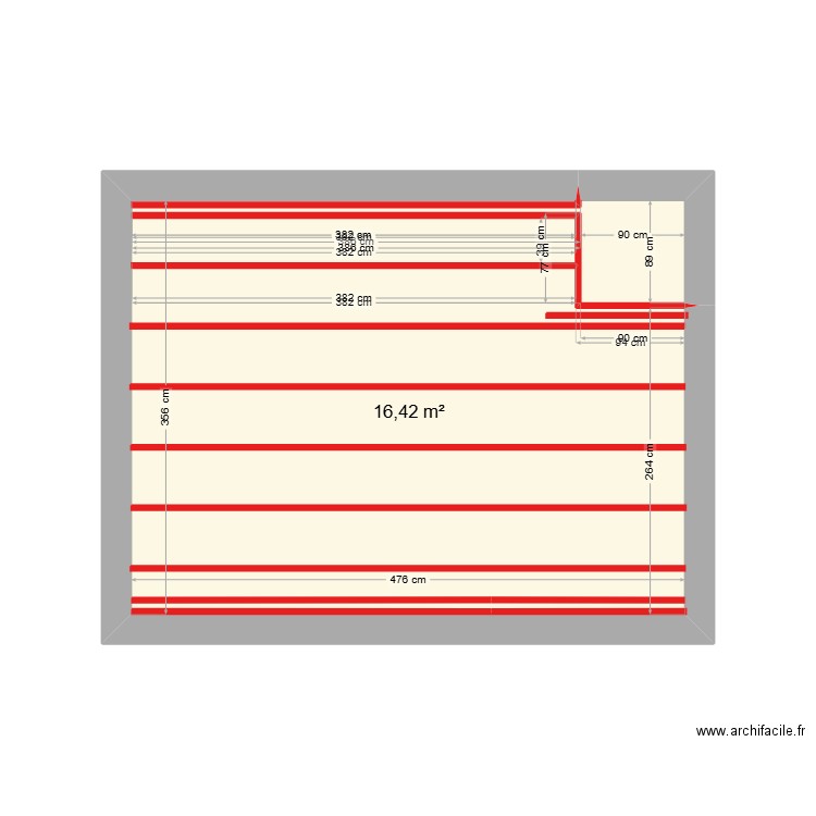 chevronnage frontignan Belaubre. Plan de 1 pièce et 16 m2