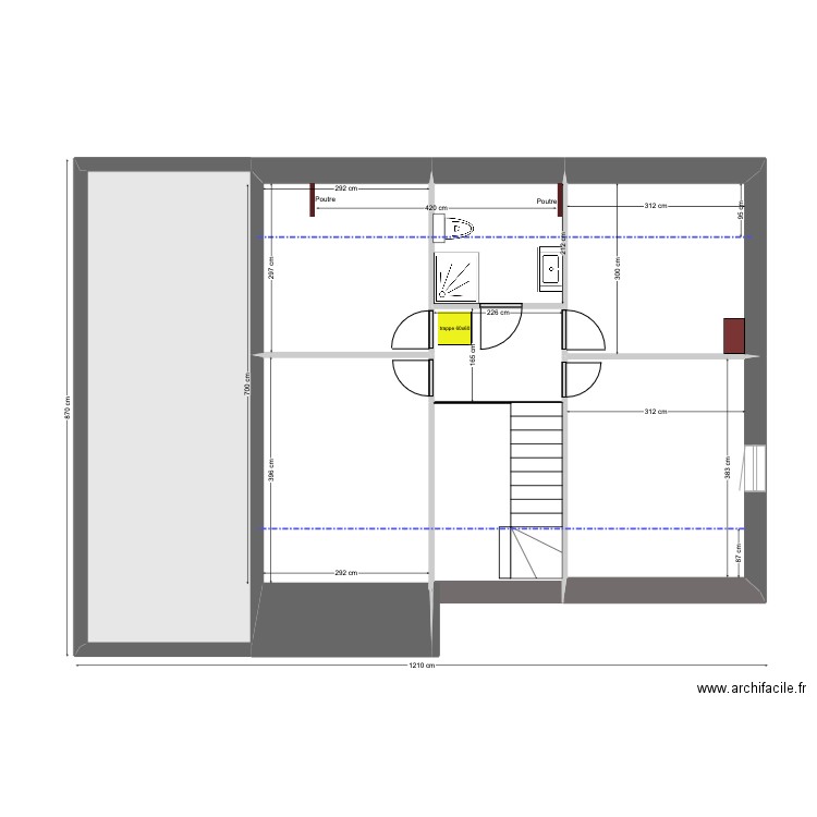 Grèbes 27 - Et1 - trappe. Plan de 7 pièces et 74 m2