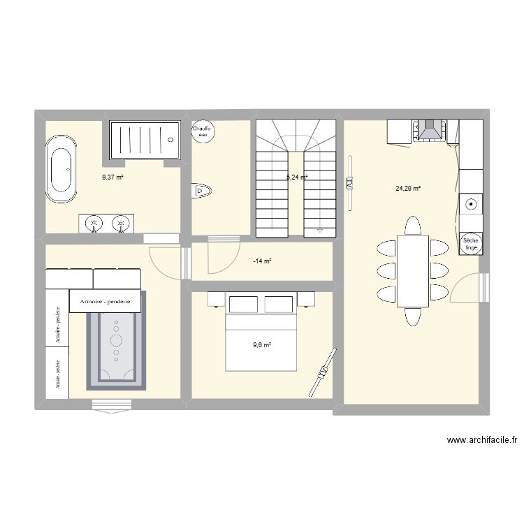 PLAN DE BAS. Plan de 5 pièces et 52 m2