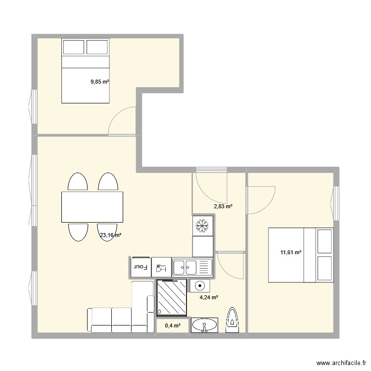 LILAS. Plan de 6 pièces et 52 m2
