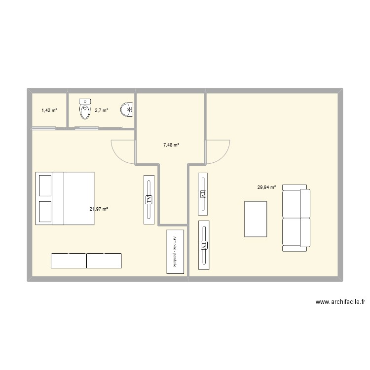 plan etage. Plan de 5 pièces et 64 m2