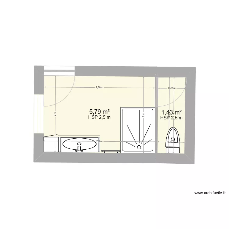 SDB Condat. Plan de 2  et 7 m²