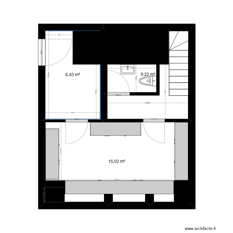la suisse gourmande - sous sol. Plan de 3 pièces et 31 m2