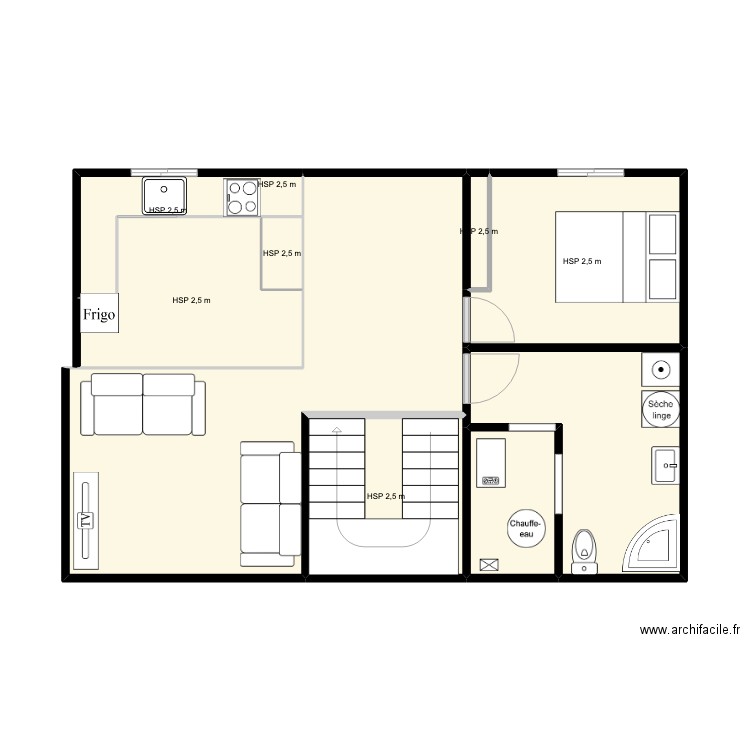 Ciel. Plan de 9 pièces et 54 m2