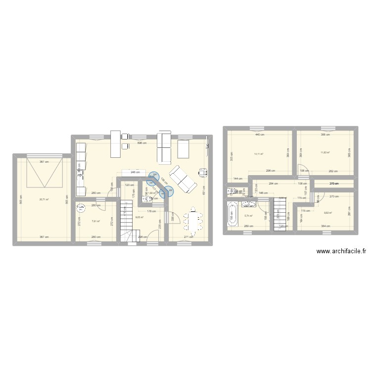 Maison Marcilly. Plan de 12 pièces et 130 m2