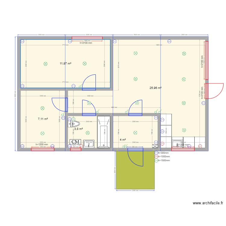 Чехов эл. Plan de 6 pièces et 56 m2
