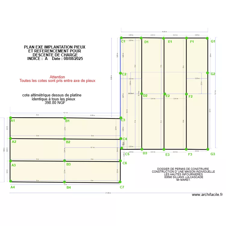 plan pieux Sillans descente charge. Plan de 7  et 201 m²