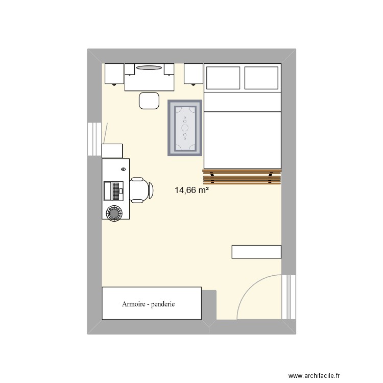 CHAMBRE LILA. Plan de 1 pièce et 15 m2