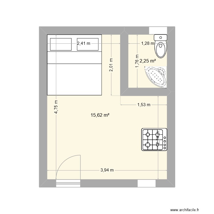 Plan du Studio. Plan de 2 pièces et 18 m2
