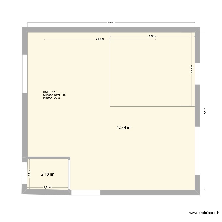 Telliez. Plan de 2 pièces et 45 m2