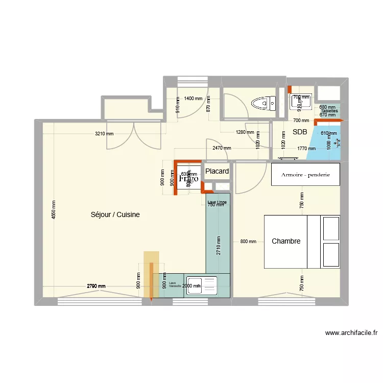 106 S&egrave;vres Projet V1 SDB V2. Plan de 10  et 39 m²