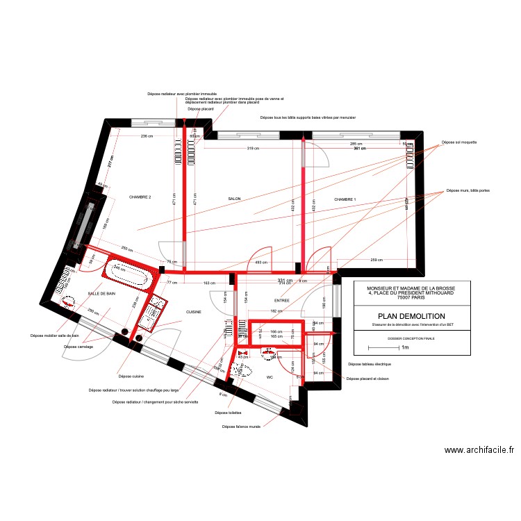Mithouard Démol. Plan de 8 pièces et 71 m2