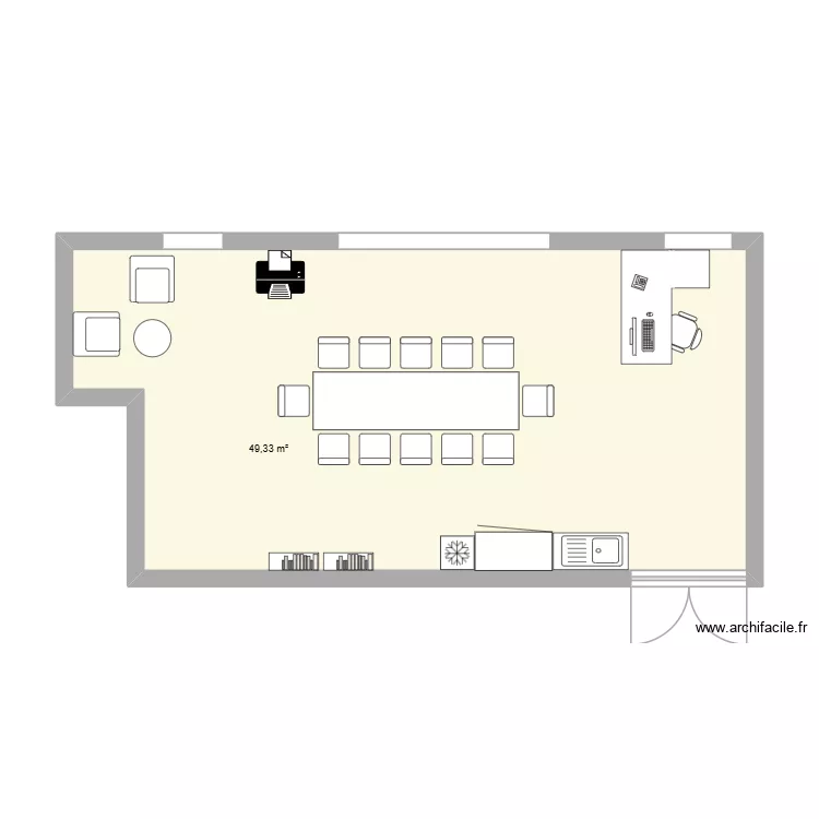 BUREAUX RDC. Plan de 1  et 49 m²