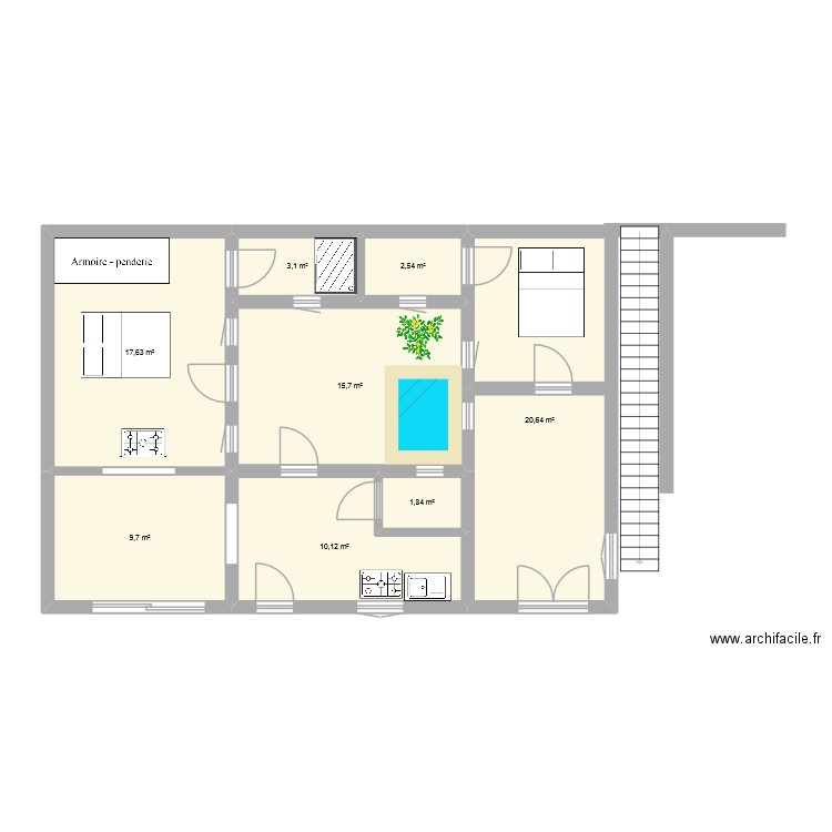 koury 3 2. Plan de 8 pièces et 81 m2