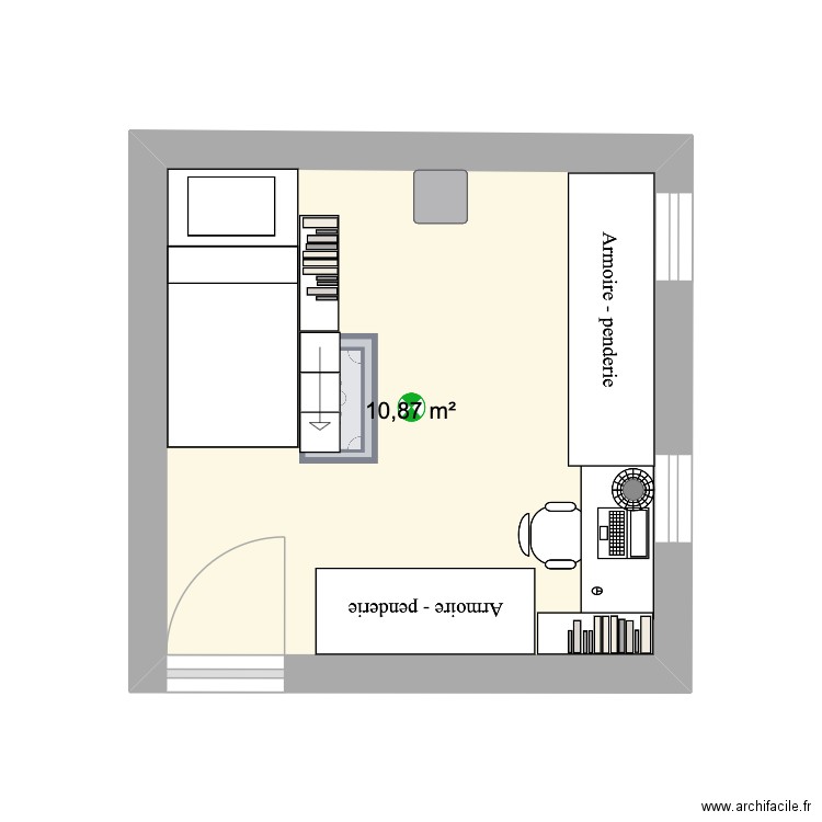 chambre calie. Plan de 1 pièce et 11 m2