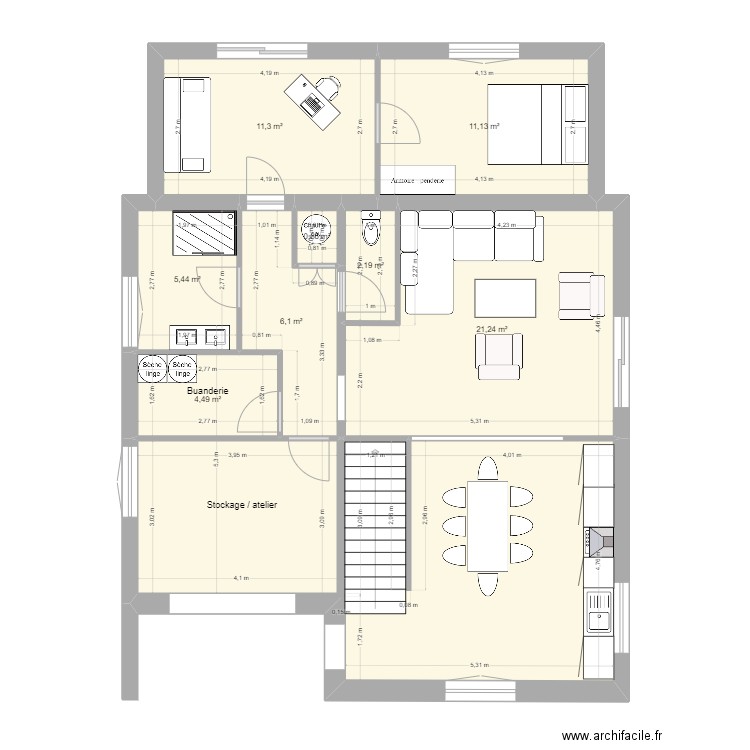 lila bas projet 1. Plan de 9 pièces et 100 m2