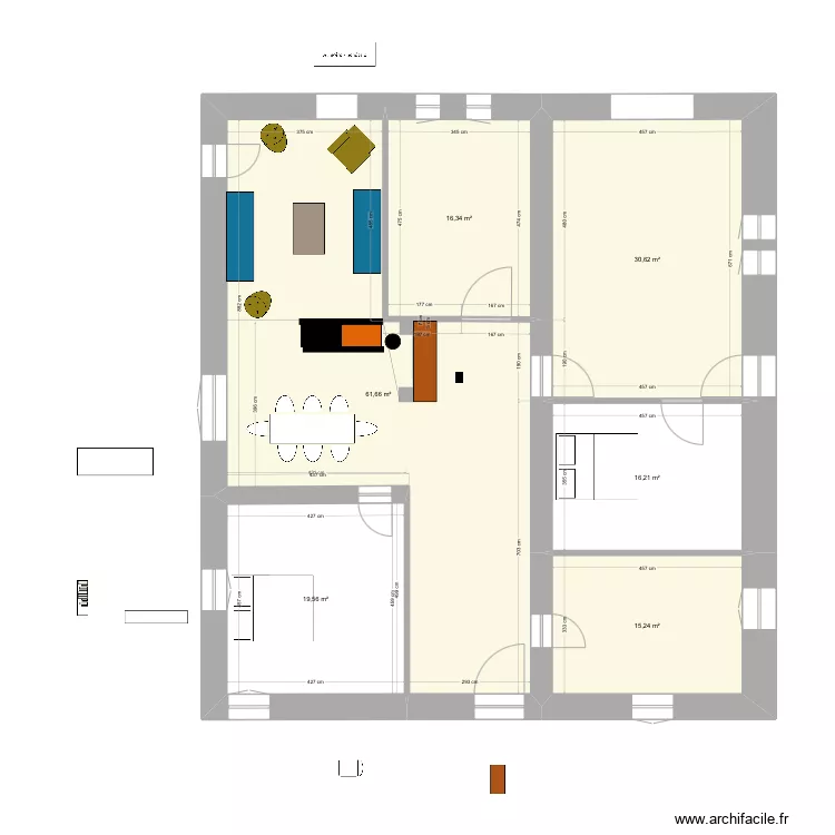 Chalet - Projet Cheminee - salon Chambre. Plan de 