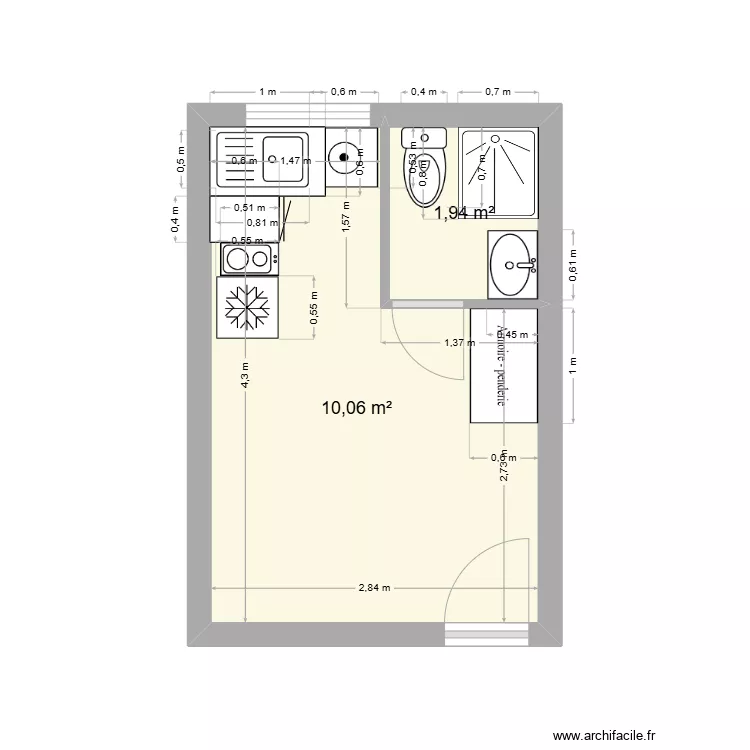 Studio 1. Plan de 