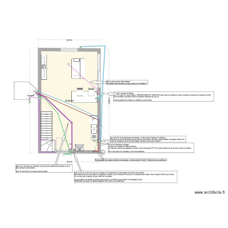 11 mars RDC. Plan de 1 pièce et 28 m2