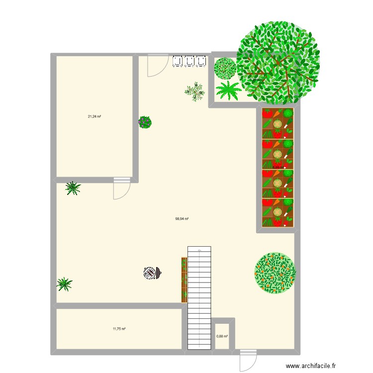 Jardin. Plan de 6 pièces et 150 m2