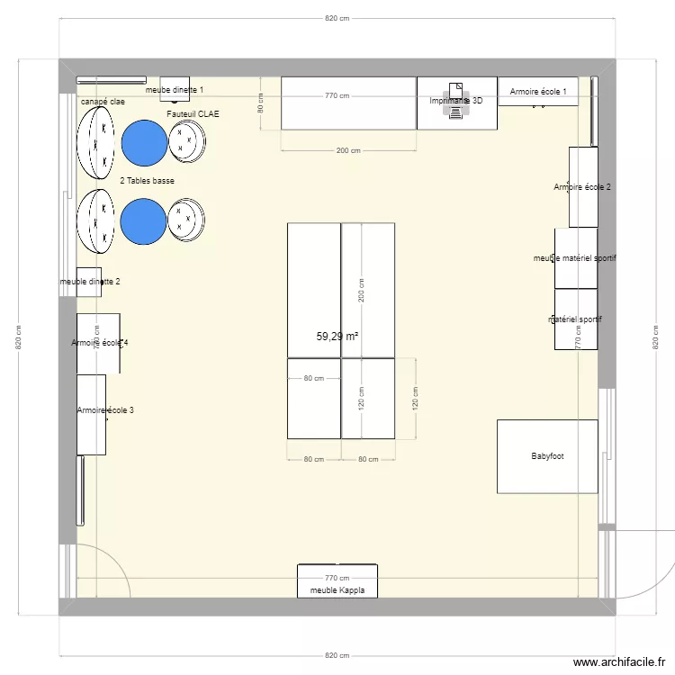 Implantation salle info. Plan de 