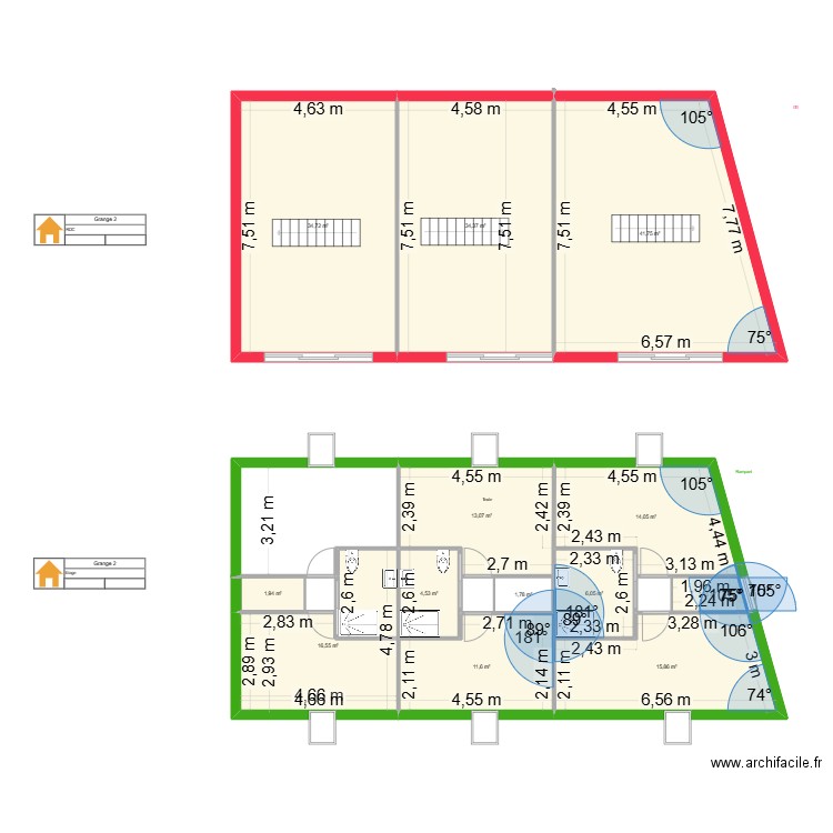 Grange 2. Plan de 13 pièces et 198 m2