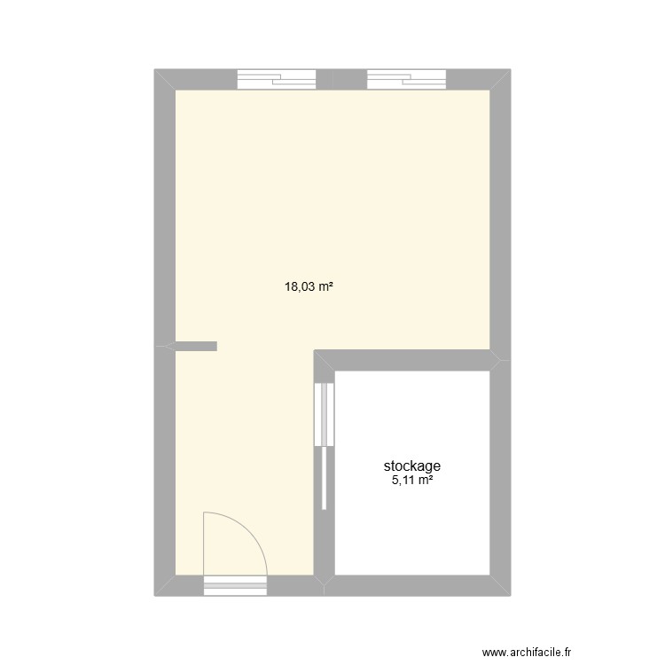 cuisine TREMA. Plan de 2 pièces et 23 m2