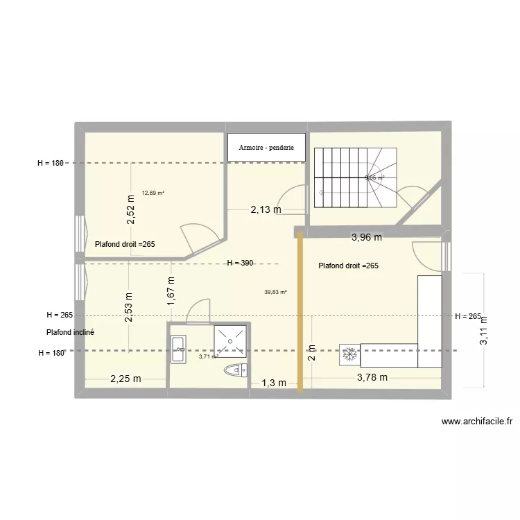 Montalieu cotes avec rail. Plan de 4 Pièces et 65 m²