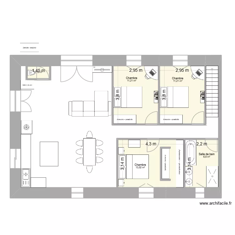 maison. Plan de 5  et 44 m²
