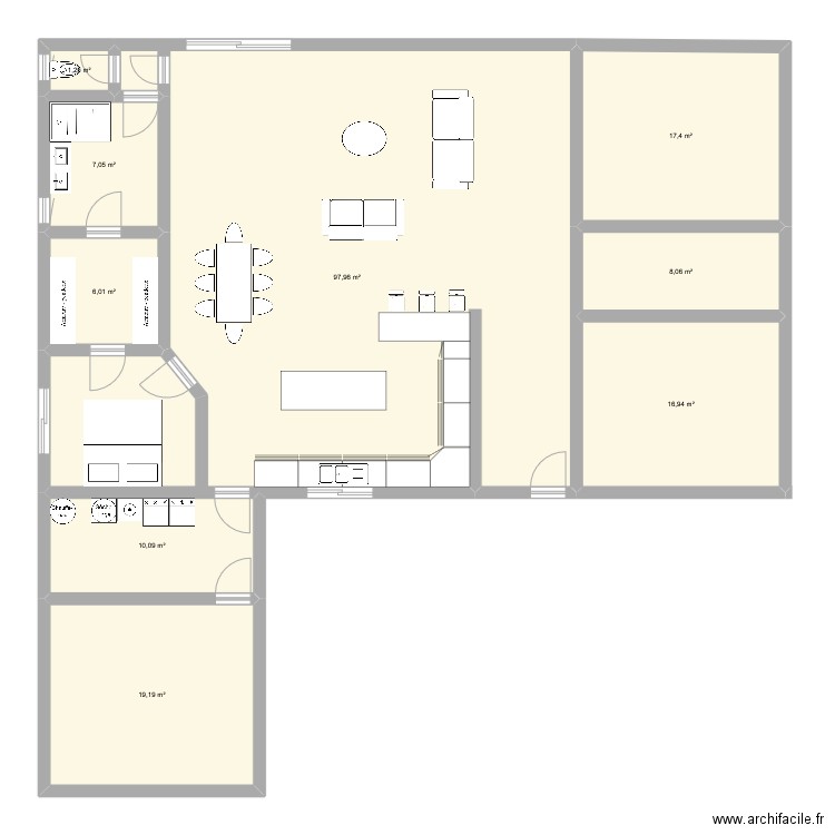 Maison 3 cbres. Plan de 9 pièces et 184 m2