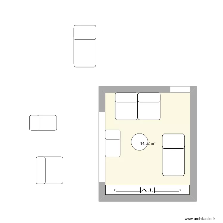 Salon. Plan de 1  et 14 m²
