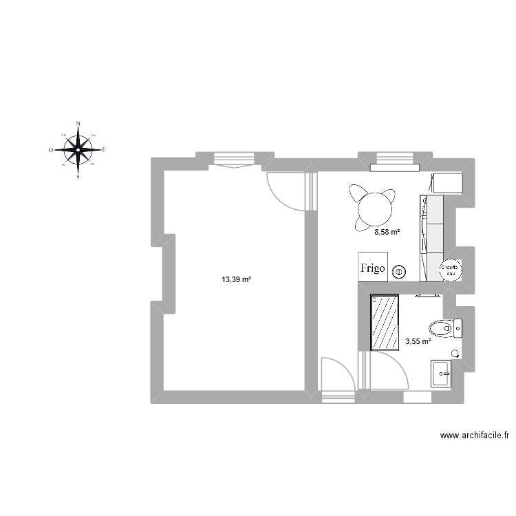 Appartement de Lisa. Plan de 3 pièces et 26 m2