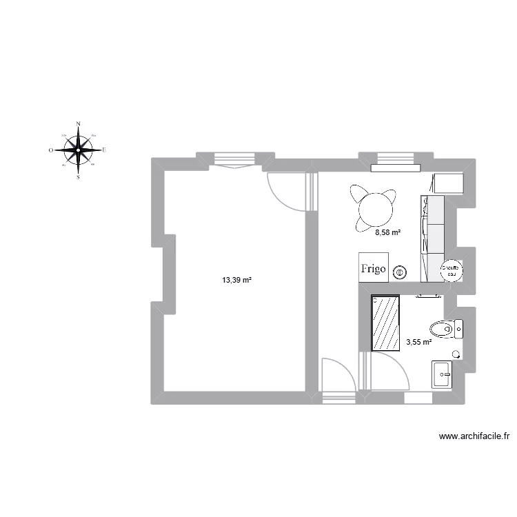 Appartement de Lisa. Plan de 3 pièces et 26 m² Appartement de Lisa. Plan de 3 pièces et 26 m²