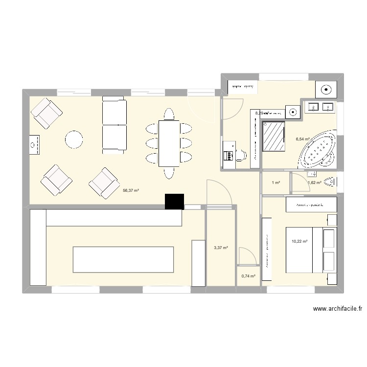 rez de chaussée neufchatel version cuisine arrière. Plan de 8 pièces et 88 m2