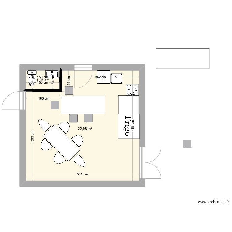 Cuisine 3. Plan de 2 pièces et 24 m2