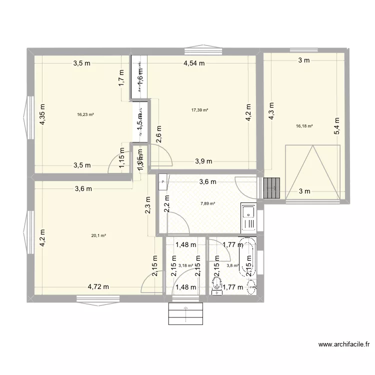 Pr&eacute;b&eacute;3. Plan de 7  et 85 m²
