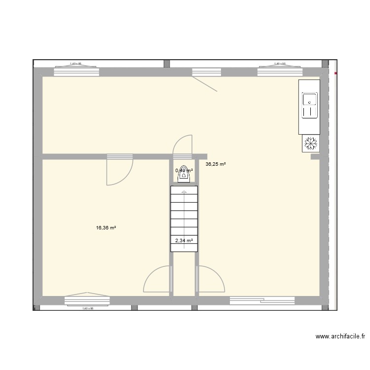 SousSol. Plan de 4 pièces et 55 m2