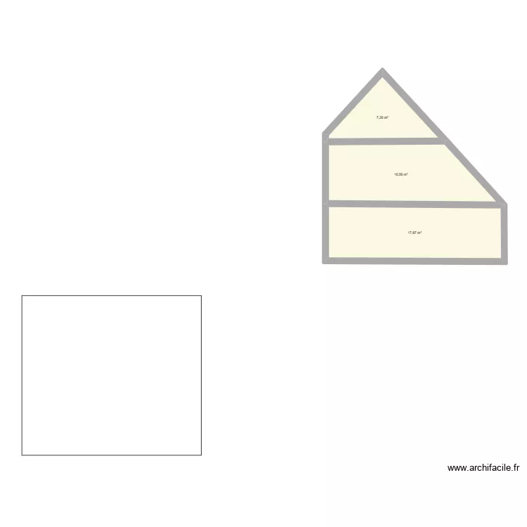 coupe. Plan de 3 pièces et 42 m²