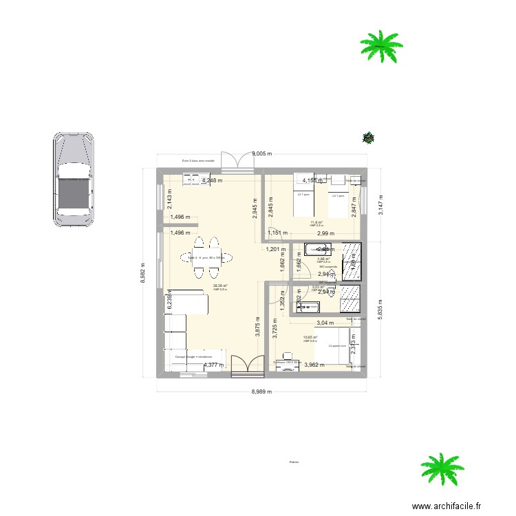plan simple 1. Plan de 5 pièces et 69 m2
