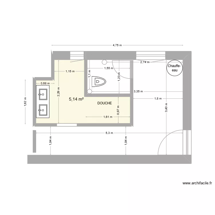 ENTREE DU 6. Plan de 1  et 5 m²