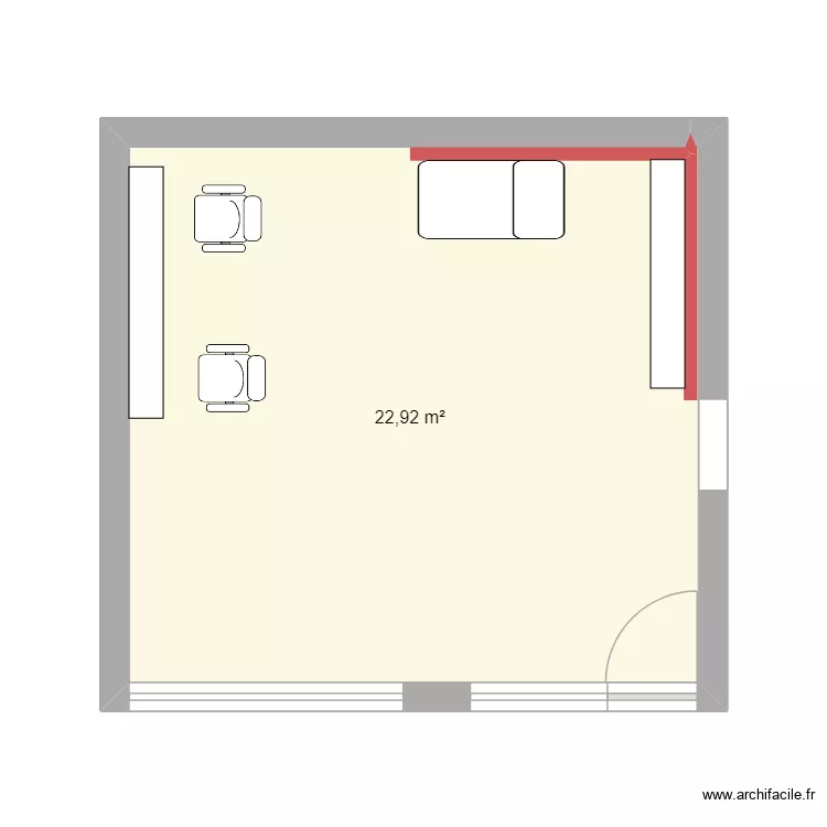 coin bac sans labo. Plan de 1 pièce et 23 m²