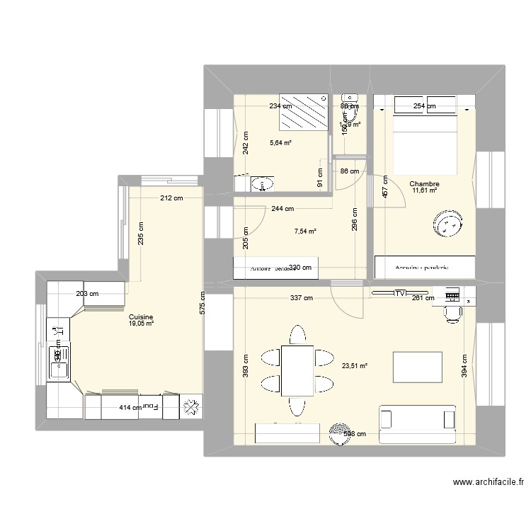 bouillé cuisine. Plan de 6 pièces et 69 m2