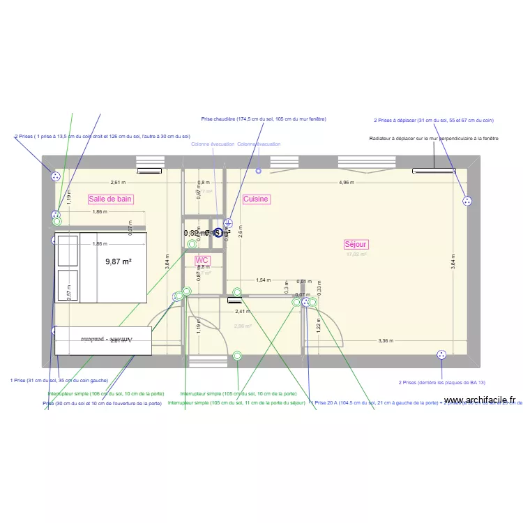 chantier. Plan de 7 pièces et 32 m²