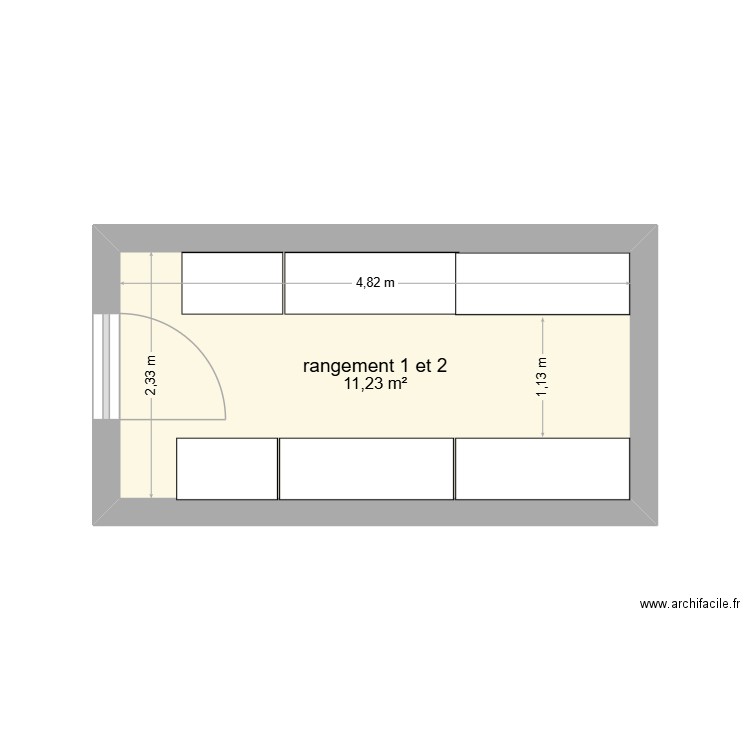 stock 1 et 2. Plan de 1 pièce et 11 m2