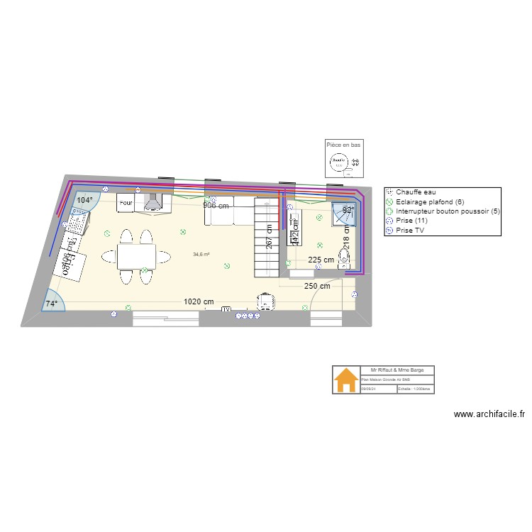 Gironde air BNB. Plan de 2 pièces et 70 m2