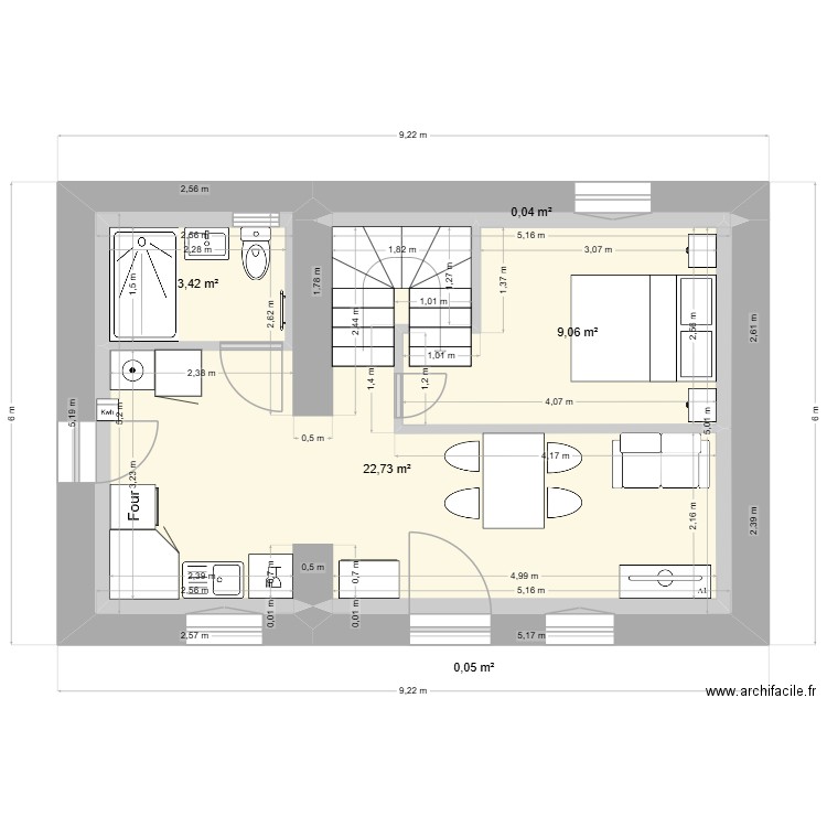 Noyers 67 Rdc après travaux. Plan de 5 pièces et 35 m2