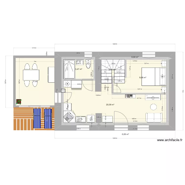 Noyers 67 Rdc apr&egrave;s travaux. Plan de 7  et 46 m²